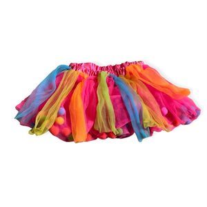 Toddler Girl's Happy Birthday Tutu for Photo Shoot Skirt with Pom Poms Kid Party